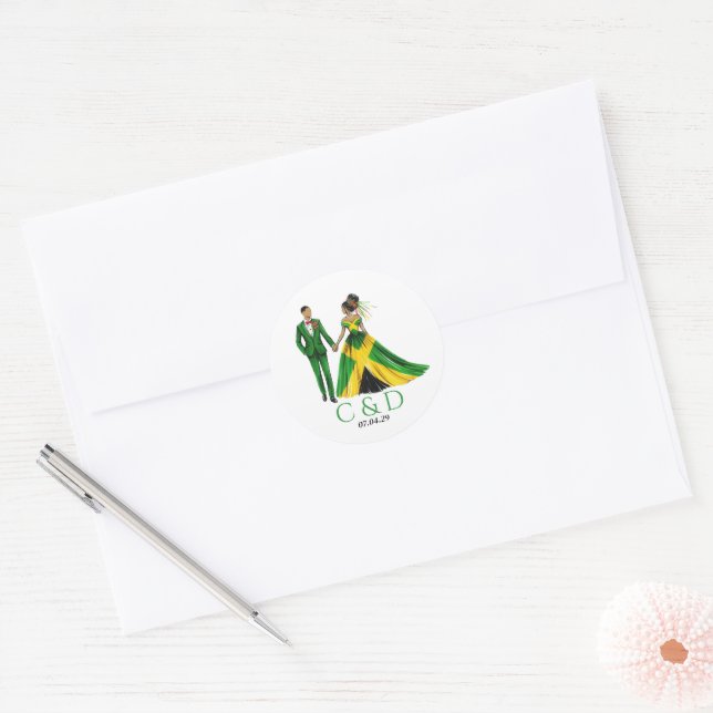 Sticker Rond Jamaïque Mariage couple (Enveloppe)