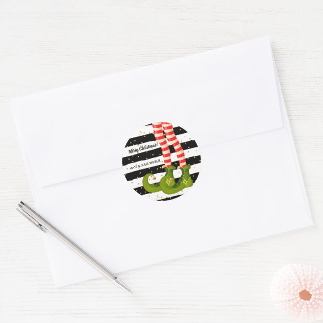 Sticker Rond Jambes elfes sur bandes noires et blanches PETITES (Enveloppe)