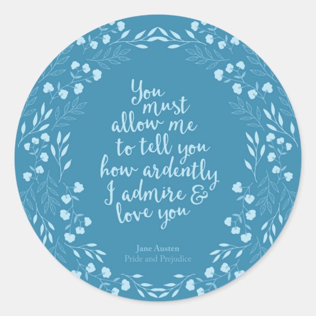 Sticker Rond Jane Austen Fierté et préjugé Amour floral (Devant)