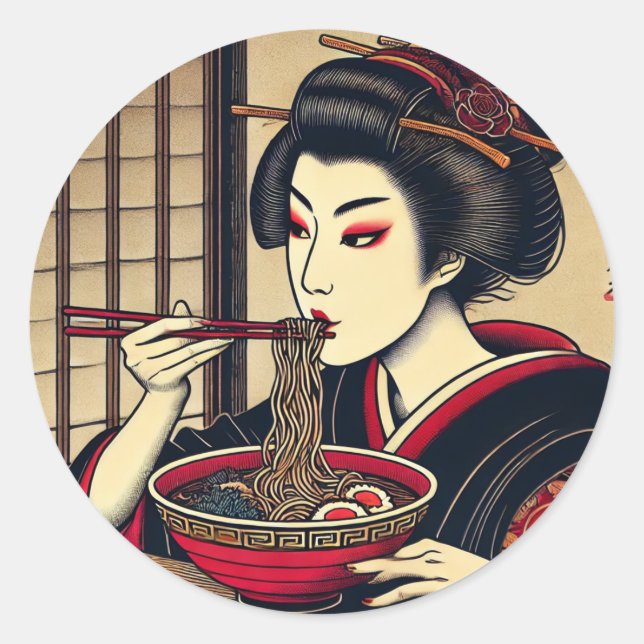 Sticker Rond Japanese Ramen Kabuki KImono Ukiyoe (Devant)