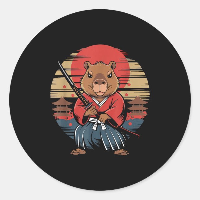 Sticker Rond Japanese Samurai Capybara  (Devant)
