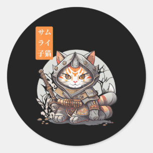 Sticker Rond Japanese Samurai Warrior Kawaii Cat Anime Lover 