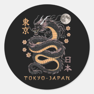 Sticker Rond Japon Dragon Tokyo Japon 80s Asiatique Mythique An