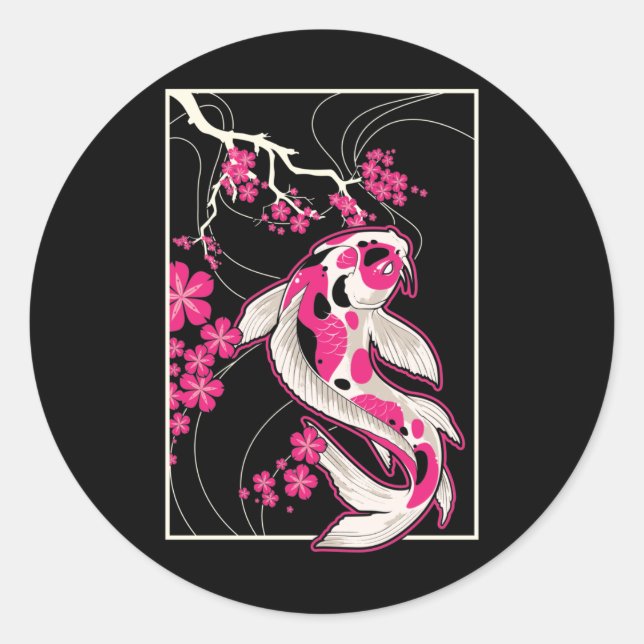 Sticker Rond Japon Koi Poisson Fleur de Cerisier Japonais Nishi (Devant)