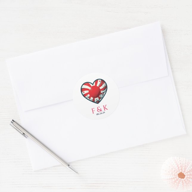Sticker Rond Japon Mariage de coeur couple (Enveloppe)