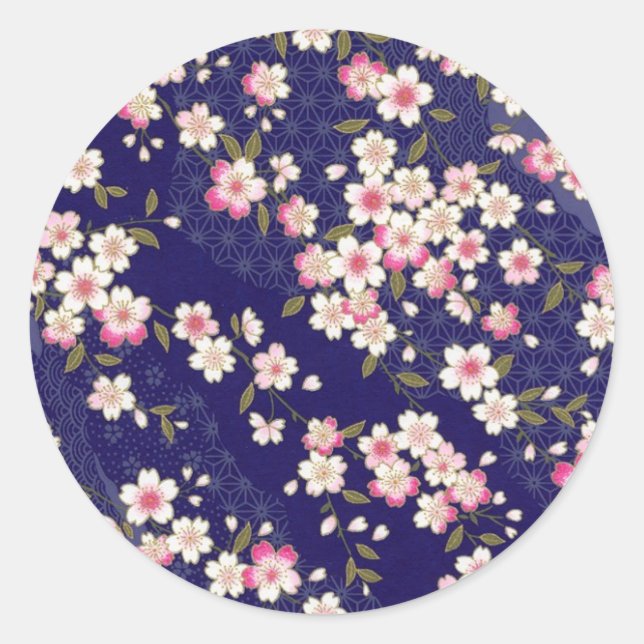 Sticker Rond Japon, Sakura, Kimono, Origami, Chiyogami, Fleur, (Devant)