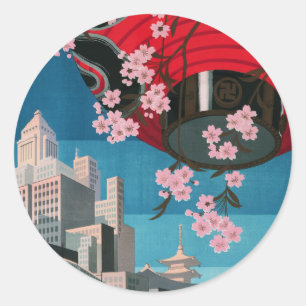 Sticker Rond Japon Tokyo Vintage Japonais affiche de voyage