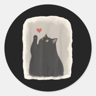 Sticker Rond Japonais Anime Cute Chat Coeur Kawaii Chat Noir He