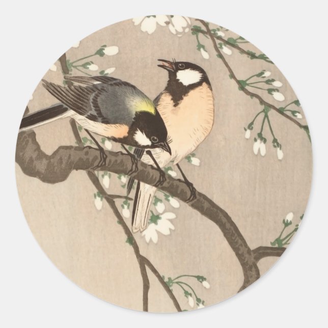 Sticker Rond Japonais Asiatique Koson Bird Chickadee Songbird (Devant)