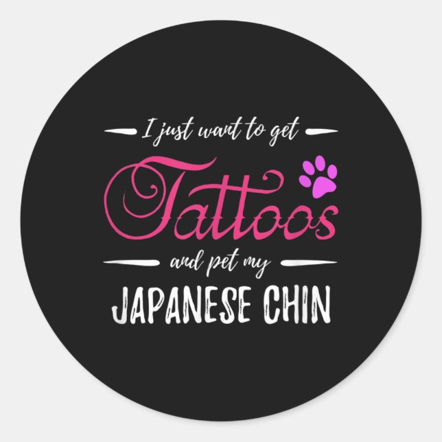 Sticker Rond Japonais Chin Amoureux des chiens Tattoo drôle Chi (Devant)