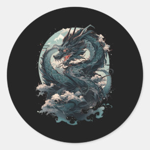 Sticker Rond Japonais esthétique Dragon japonais Art japonais T