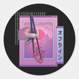 Sticker Rond Japonais Hors Ligne Vaporwave Esthétique Triste Co