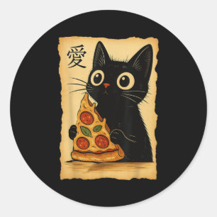 Sticker Rond Japonais Kawaii Anime Chat Pizza Aesthétique Chat