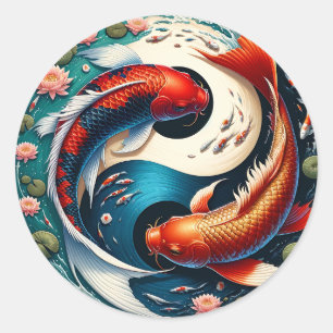 Sticker Rond Japonais Koi Fish Yin Yang