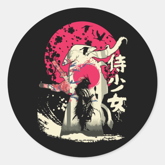 Sticker Rond Japonais mort Samurai Guerrier Japon Swordsman (Devant)