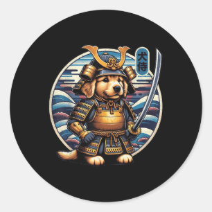 Sticker Rond Japonais Samurai Dog Tattoo, Golden Retriever Kawa