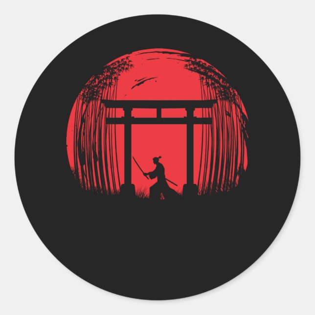 Sticker Rond Japonais Samurai Fighter Silhouette Guerrier Japon (Devant)