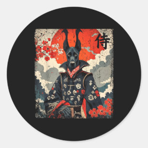 Sticker Rond Japonais Samurai Grand Dane Tattoo Kawaii Ukiyo-e