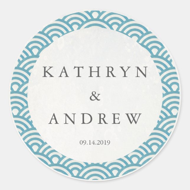 Sticker Rond Japonais Seigaiha Vague des noms personnalisés + M (Devant)