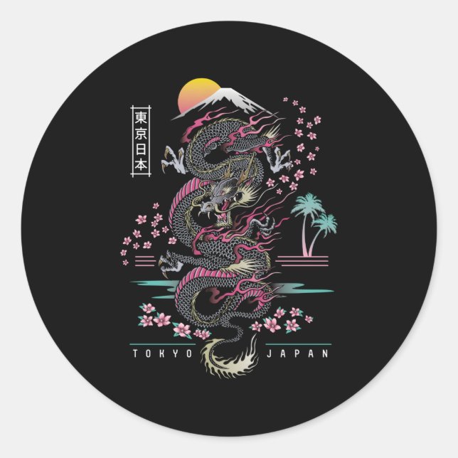 Sticker Rond Japonais Tokyo Dragon Asiatique Inspiré 80Â€™S Sty (Devant)