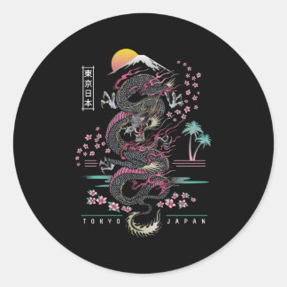Sticker Rond Japonais Tokyo Dragon Asiatique Inspiré 80Â€™S Sty
