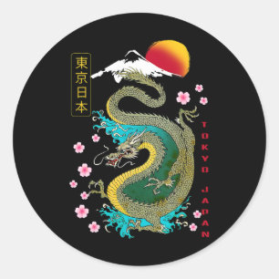 Sticker Rond japonais Tokyo Dragon asiatique style 80's rétro 3
