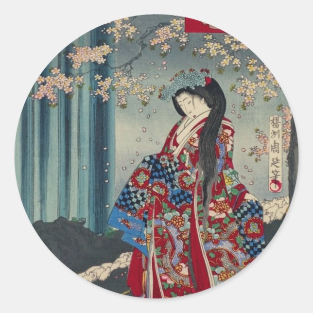 Sticker Rond Japonaise Geisha Lady Japon Art Cool classique (Devant)