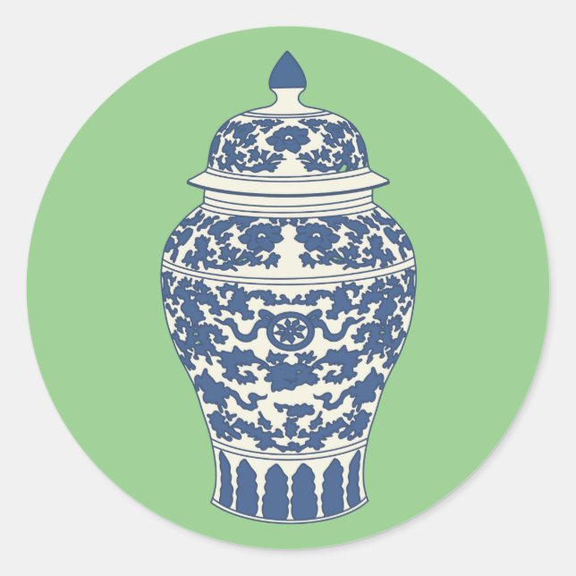Sticker Rond Jar de gingembre bleu et blanc (Devant)