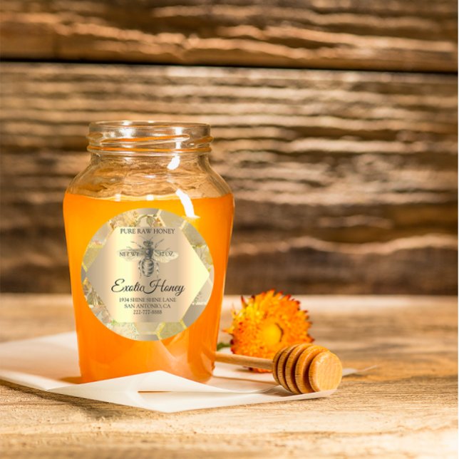 Sticker Rond Jar de miel abeille à miel abeille abeille à miel  (Raw Honey Jar Honeybee Honeycomb Bee Apiary VIP Classic Round Sticker)