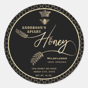 Sticker Rond Jar de miel moderne script de branche queen bee