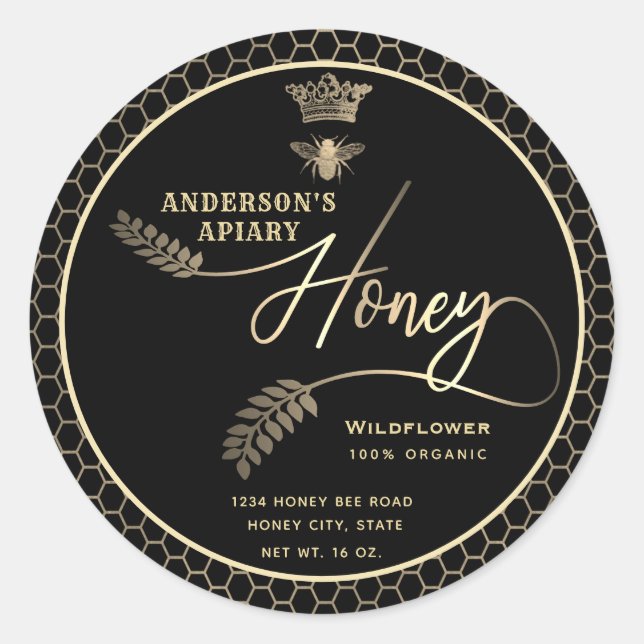 Sticker Rond Jar de miel moderne script de branche queen bee (Devant)