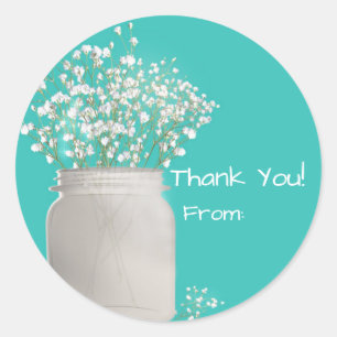 Sticker Rond Jar Mason Turquoise pour Baby Shower & Babys Breat