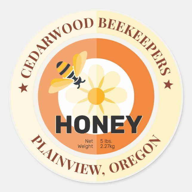 Sticker Rond Jar moderne d'ivoire d'abeille et de fleur (Devant)