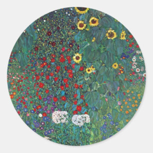 Sticker Rond Jardin agricole avec tournesol par Klimt, Fleurs V