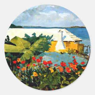 Sticker Rond Jardin aux fleurs et bungalow par Winslow Homer