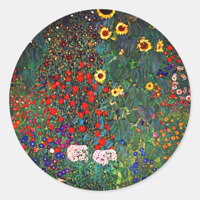 Sticker Rond Jardin aux fleurs Gustav Klimt (Devant)