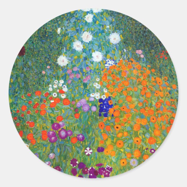Sticker Rond Jardin aux fleurs, Gustav Klimt (Devant)