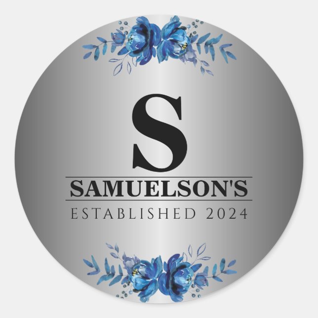 Sticker Rond Jardin Bleu Soirée Metallic Argent (Devant)