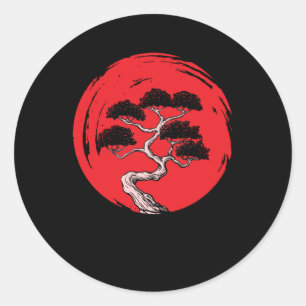 Sticker Rond Jardin bouddhiste japonais Bonsai Tree