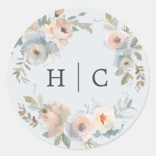 Sticker Rond Jardin de Cottage Pastel Bleu Corail Pêche