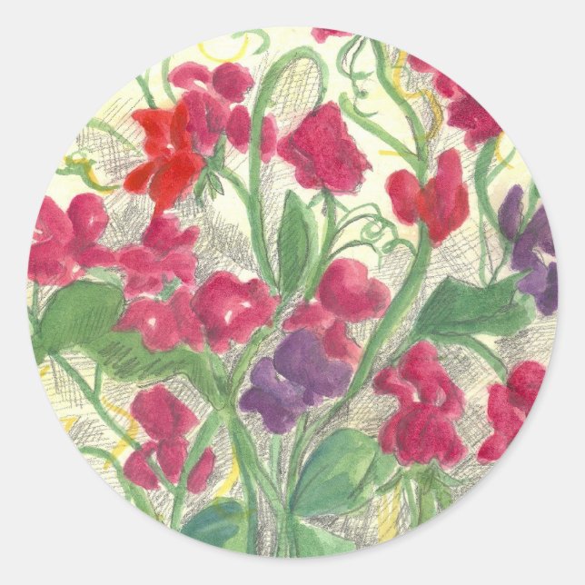 Sticker Rond Jardin de fleurs de pois doux rouge (Devant)