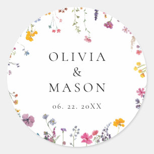 Sticker Rond Jardin de Fleurs Sauvages Mariage Moderne Floral R