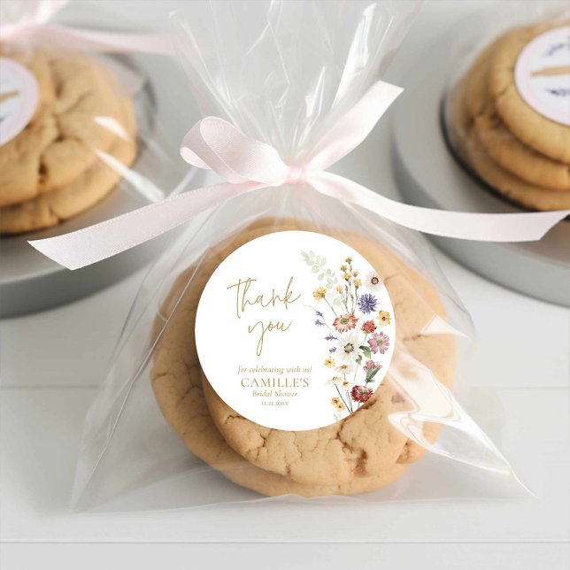 Sticker Rond Jardin de fleurs sauvages Merci (Garden Summer Bridal Shower Thank you sticker)
