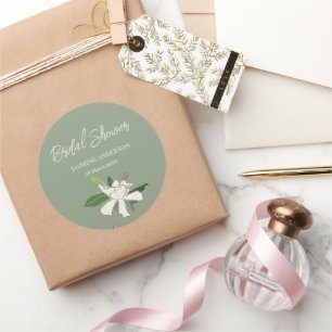 Sticker Rond Jardin de Gardenia Floral Blanc Simple Mariage 