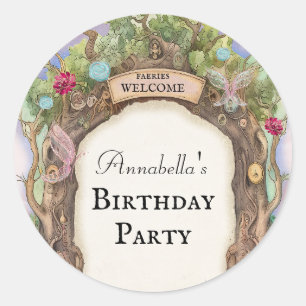 Sticker Rond Jardin de la Fée de la Forêt Enchantée en rose