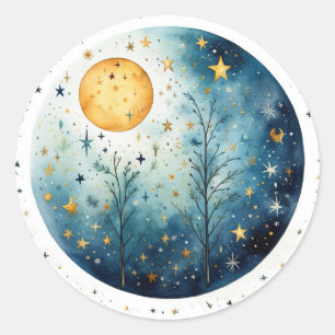 Sticker Rond Jardin de la forêt nocturne au clair de lune