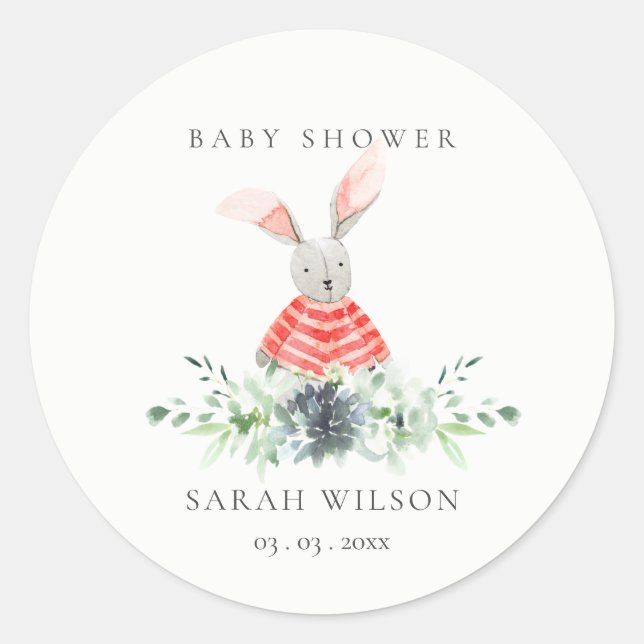 Sticker Rond Jardin de lapin rose mignon Baby shower de feuilla (Devant)
