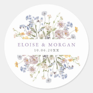 Sticker Rond Jardin de mariage de prairie de fleurs sauvages de