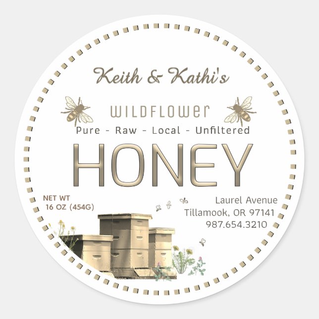 Sticker Rond Jardin de miel ruches d'abeilles et petit jardin d (Devant)
