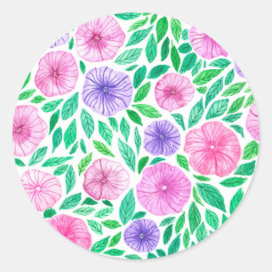 Sticker Rond Jardin de pétunia aquarelle
